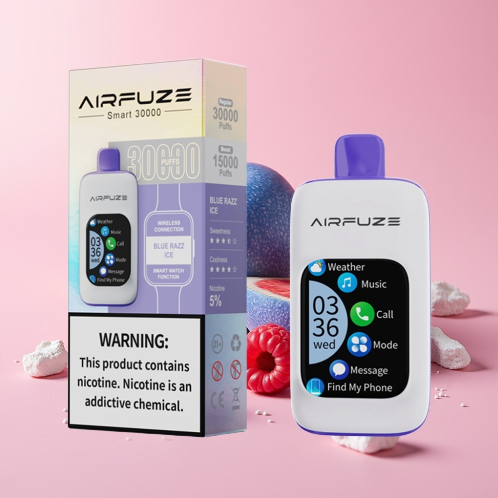 AirFuze Smart 30000 пуфове Disposable Vape Синьо Малинов Лед 2.01\" TFT, Type-C