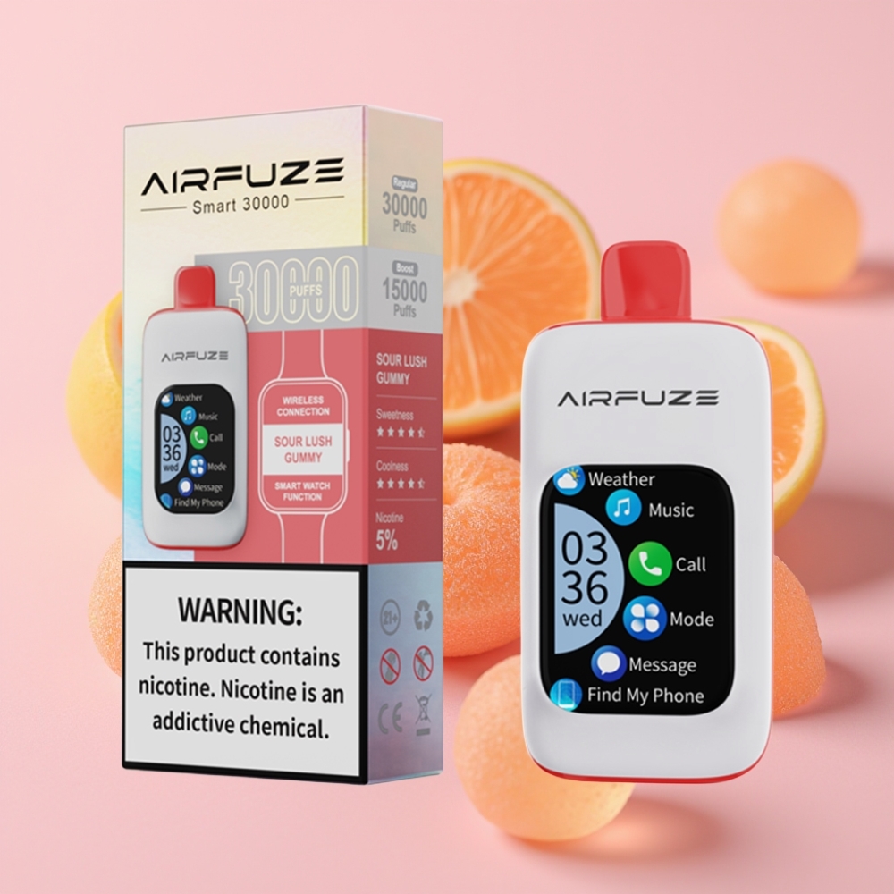 AirFuze Smart 30000 Пуфса Disposable Vape Кисел Лош Гумени & Pod, 5% никотин, 900mAh, Type-C