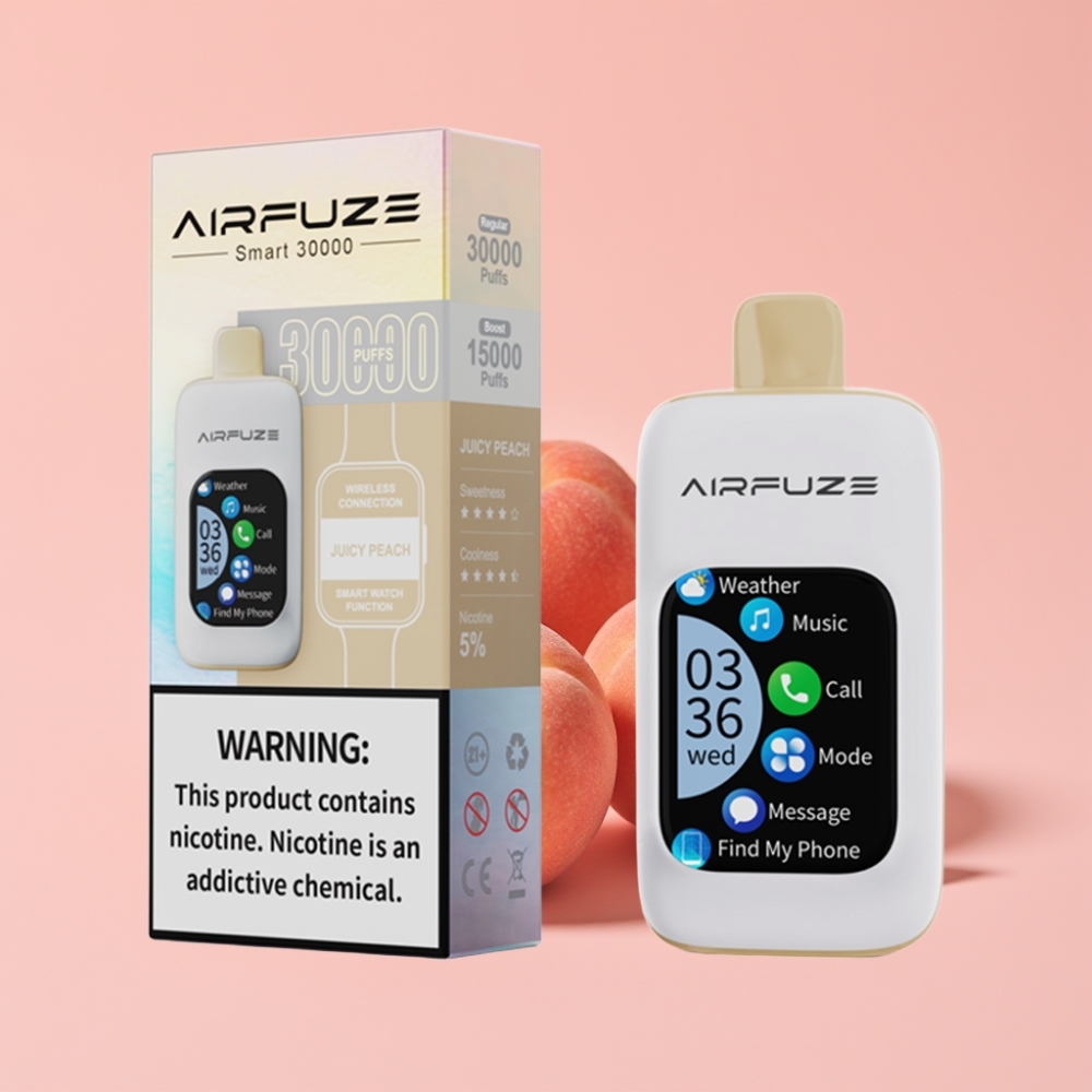 AirFuze Smart 30000 Пуфса Едноразов Вейп Сочен Праскова с ТЧД дисплей & Type-C