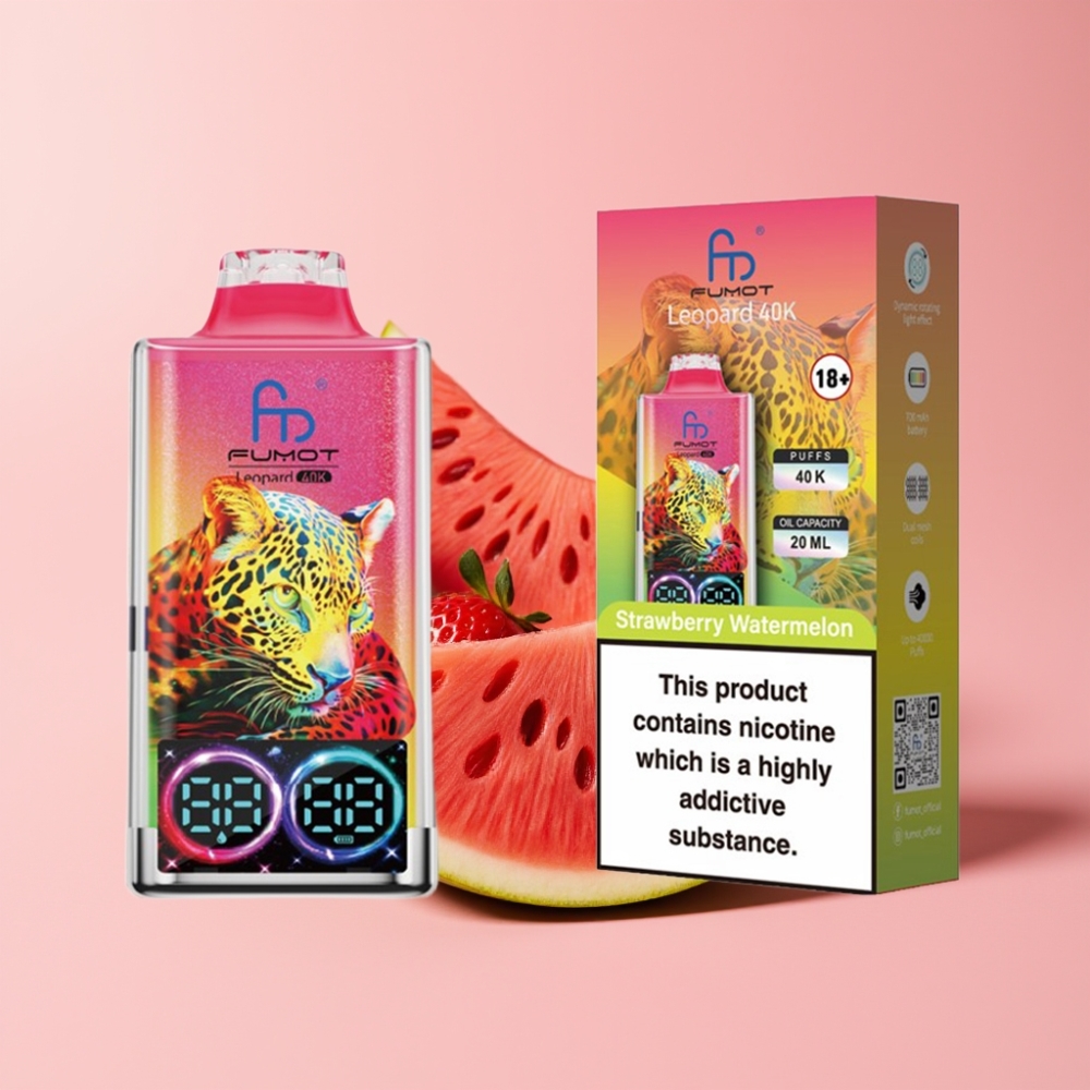 Fumot Leopard 40K Пуфове Disposable Vape Ягода Диня 0/2/3/5% Nicotine 700mAh Dual Mesh Type-C Digital Display
