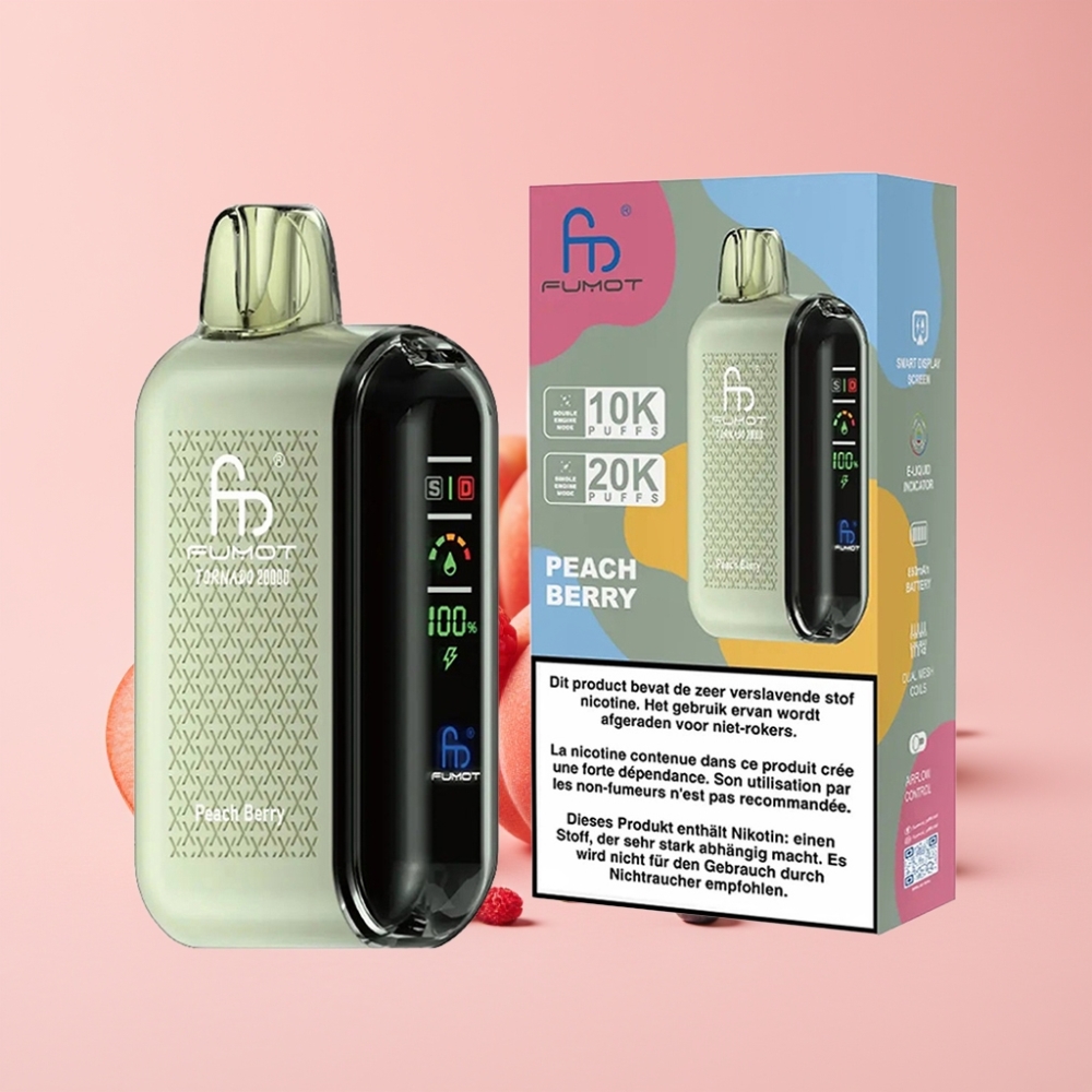 Fumot Tornado 20000 Пуфса Dual Mesh Coil 20ml 850mAh Smart Display Праскова-Боровинка