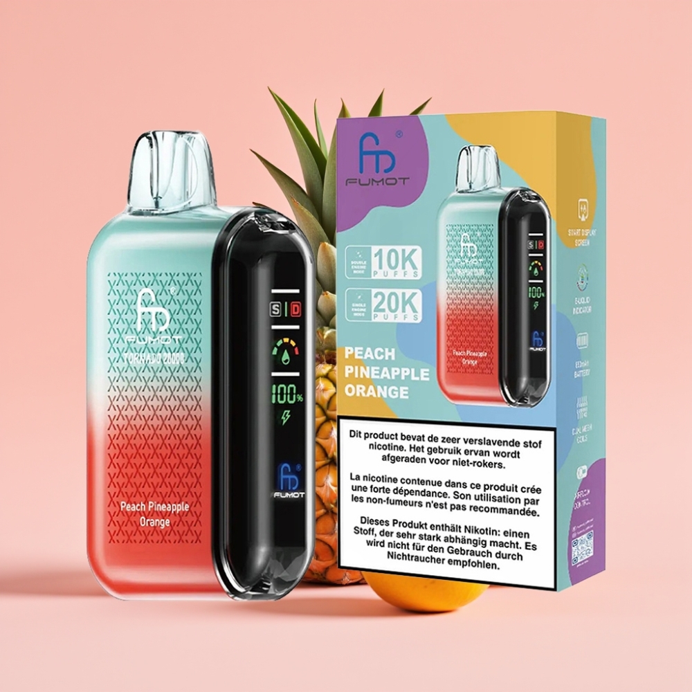 Fumot Tornado 20000 Пуфса Dual Mesh Coil 20ml 850mAh Smart Display Портокаъл Ананас Праскова