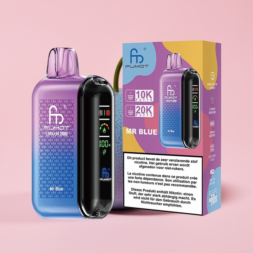 Fumot Tornado 20000 Пуфса Dual Mesh Coil 20ml 850mAh Smart Display Господин Син