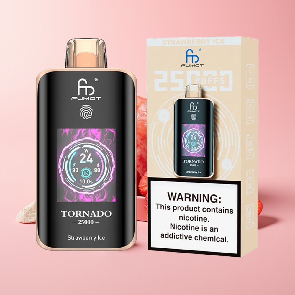 Fumot Tornado 25000 Пуфса Екран HD 700mAh 20ml Ягодов Лед 0/2%/3%/5% Nicotine Type-C