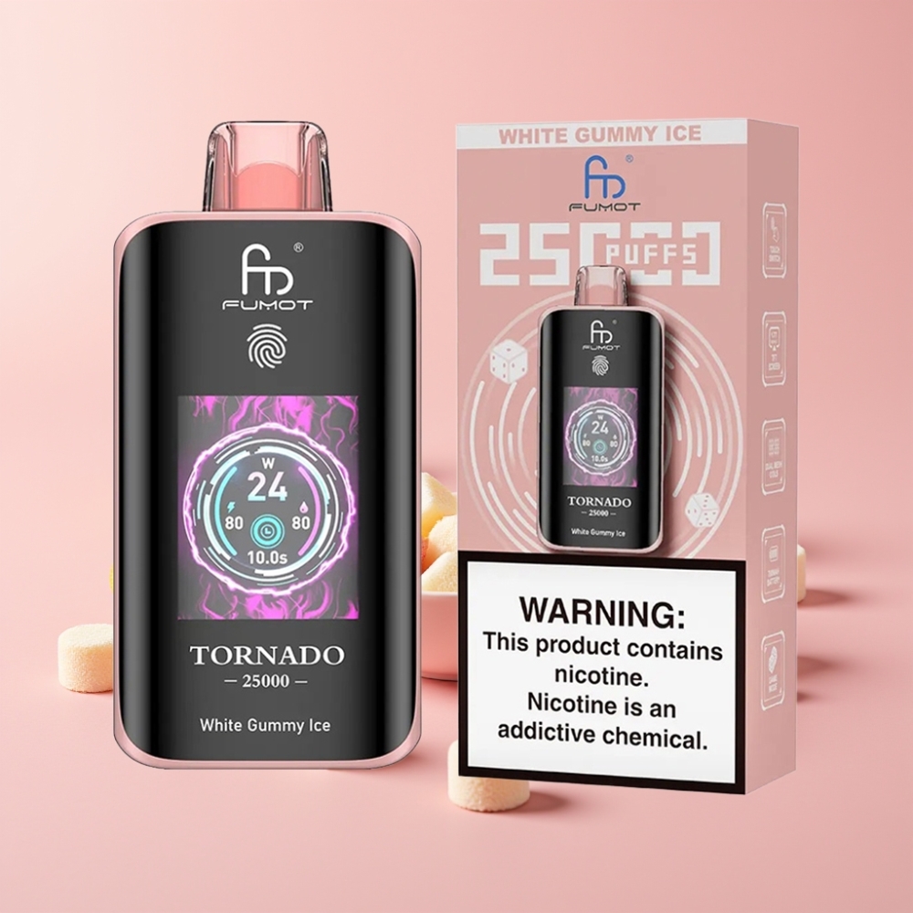 Fumot Tornado 25000 Пуфове HD Екран 700mAh Батерия 20ml Вкус: Бял Гуми Лед