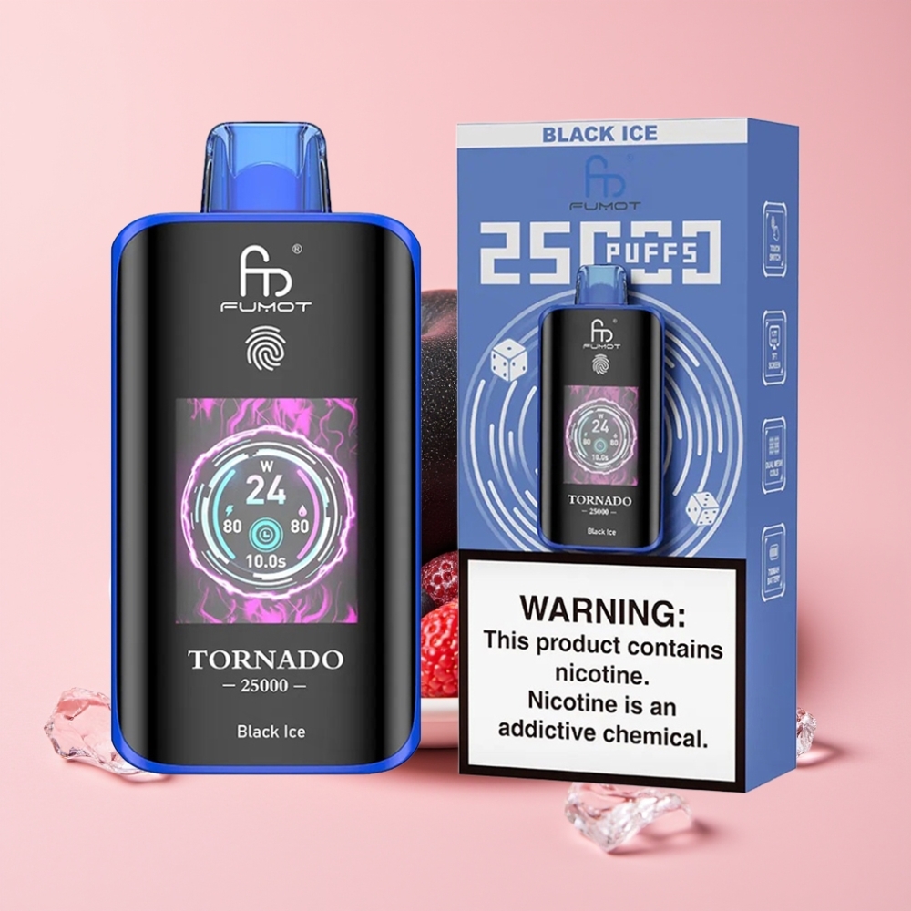 Fumot Tornado 25000 Пуфса Екран HD 700mAh Батерия 20ml Течност Тип-C Черен Лед