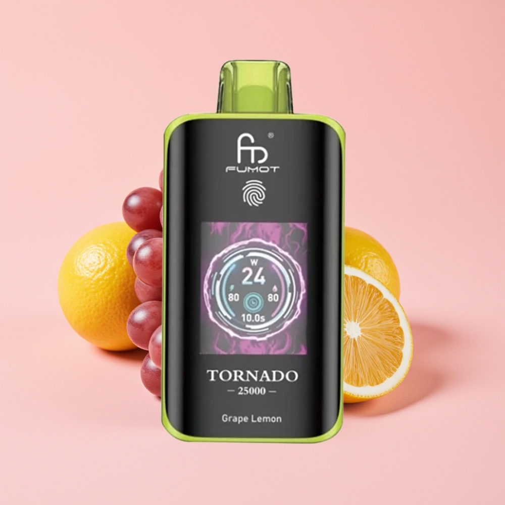 Fumot Tornado 25000 Пуфса Презареждаем Едноразов Вейп Грозде Лимон HD Екран 700mAh Type-C