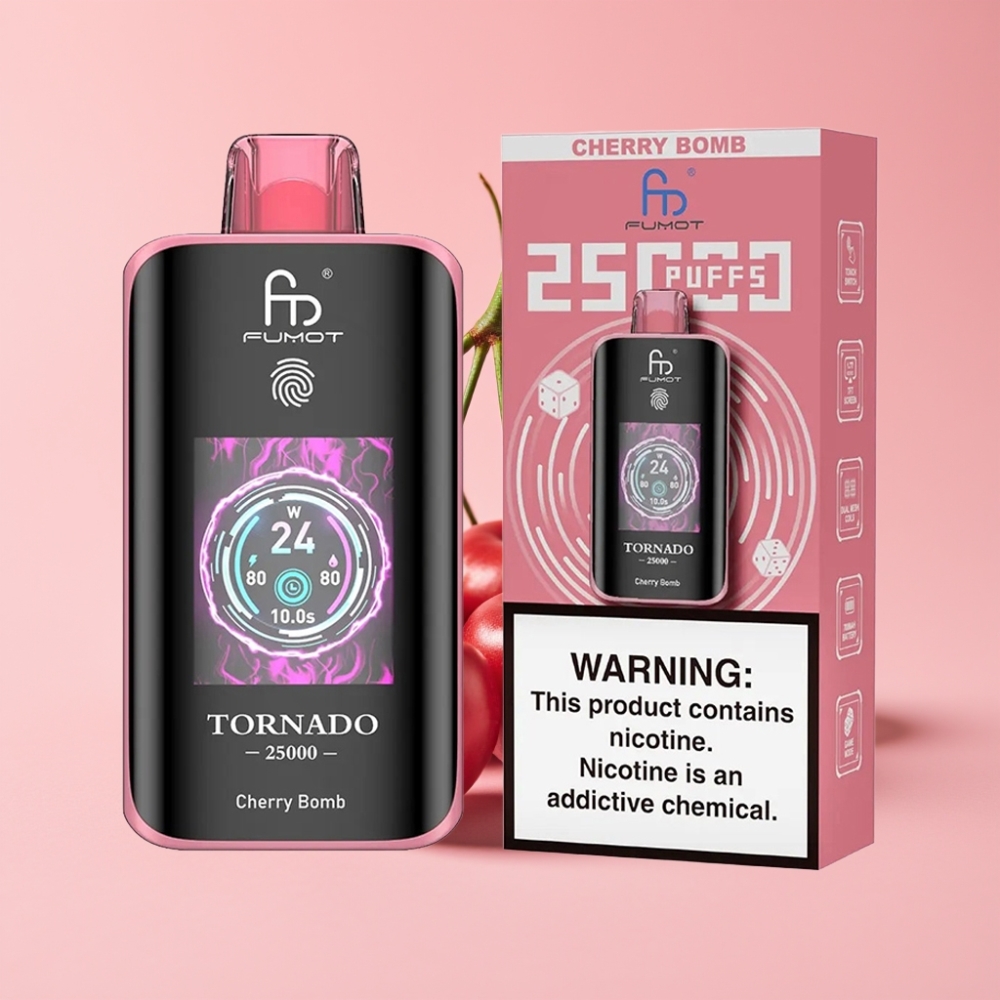 Fumot Tornado 25000 Пуфса Едноразов Вейп Черешова Бомба HD Екран 700mAh Батерия Type-C