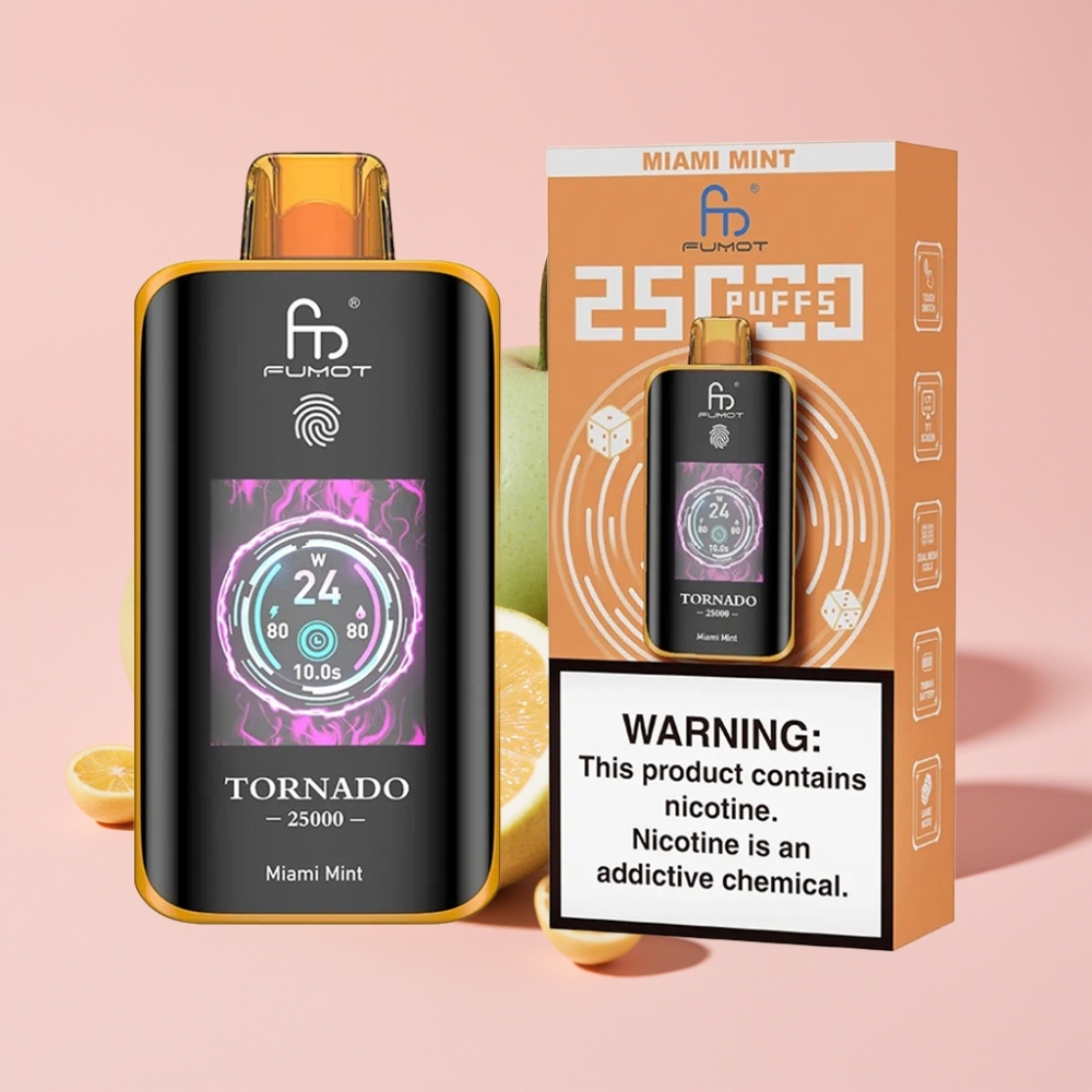Fumot Tornado 25000 Пуфса Едноразово Вейп Маями Мента с HD Екран, 700mAh Батерия и Type-C