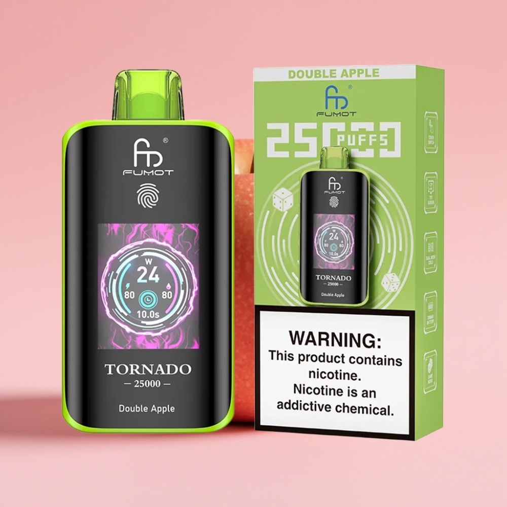 Fumot Tornado 25000 Пуфса Едноразов Вейп Двойна Ябълка, HD Екран, 700mAh Батерия, Type-C