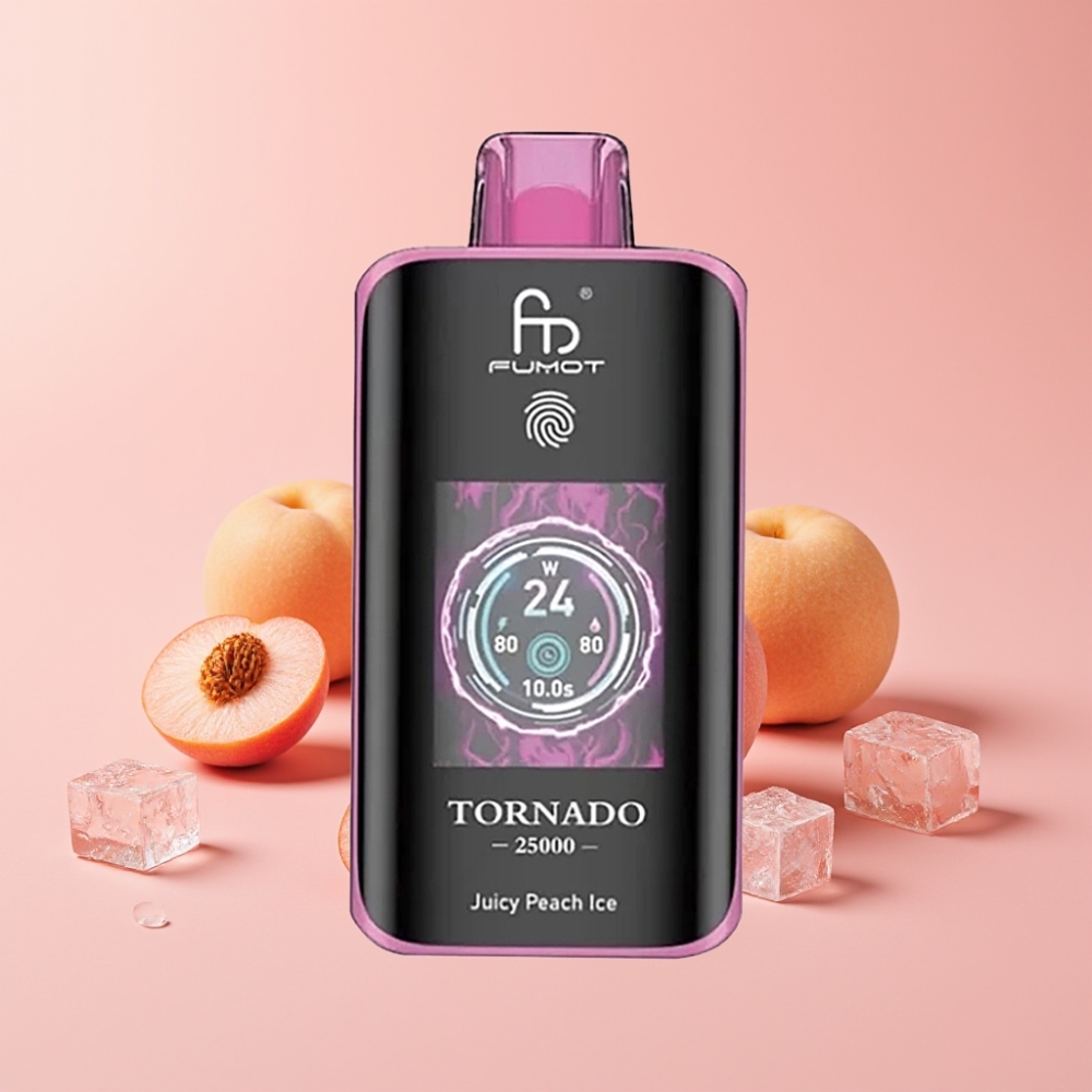Fumot Tornado 25000 Пуфса Едноразов Вейп Сочен Праскова Лед с HD Екран, 700mAh Батерия, Type-C