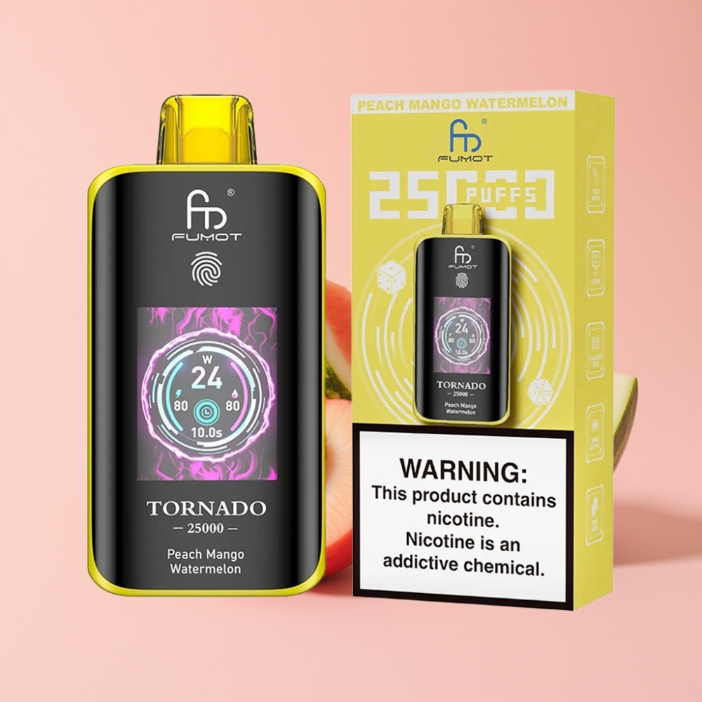 Fumot Tornado 25000 Пуфса Едноразов Вейп Праскова Манго Диня, HD Екран, 700mAh, Type-C