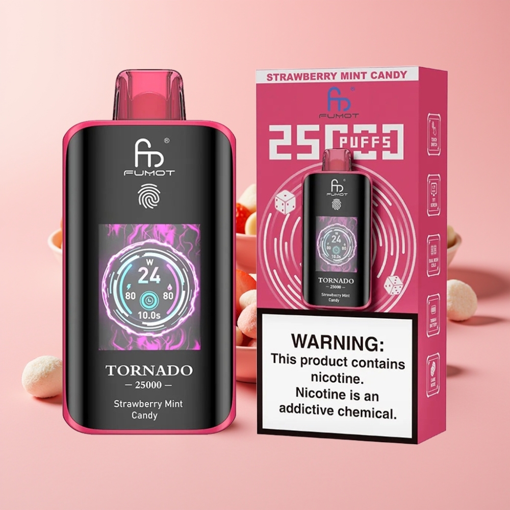 Fumot Tornado 25000 Пуфса Презареждаем Вейп Ягодова Ментова Бонбон с HD Екран и Type-C