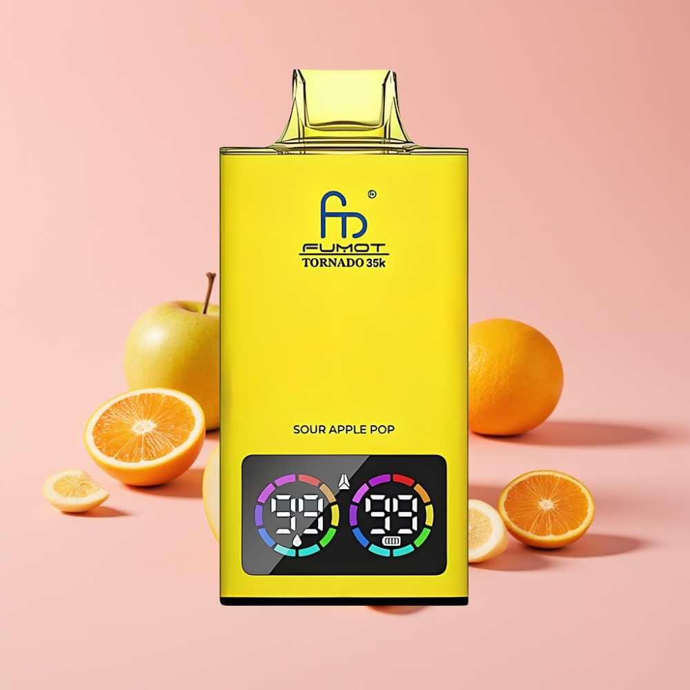 Fumot Tornado 35K Disposable Vape 35000 пуфки с Dual Mesh Coil и RGB светлини, кисела ябълка