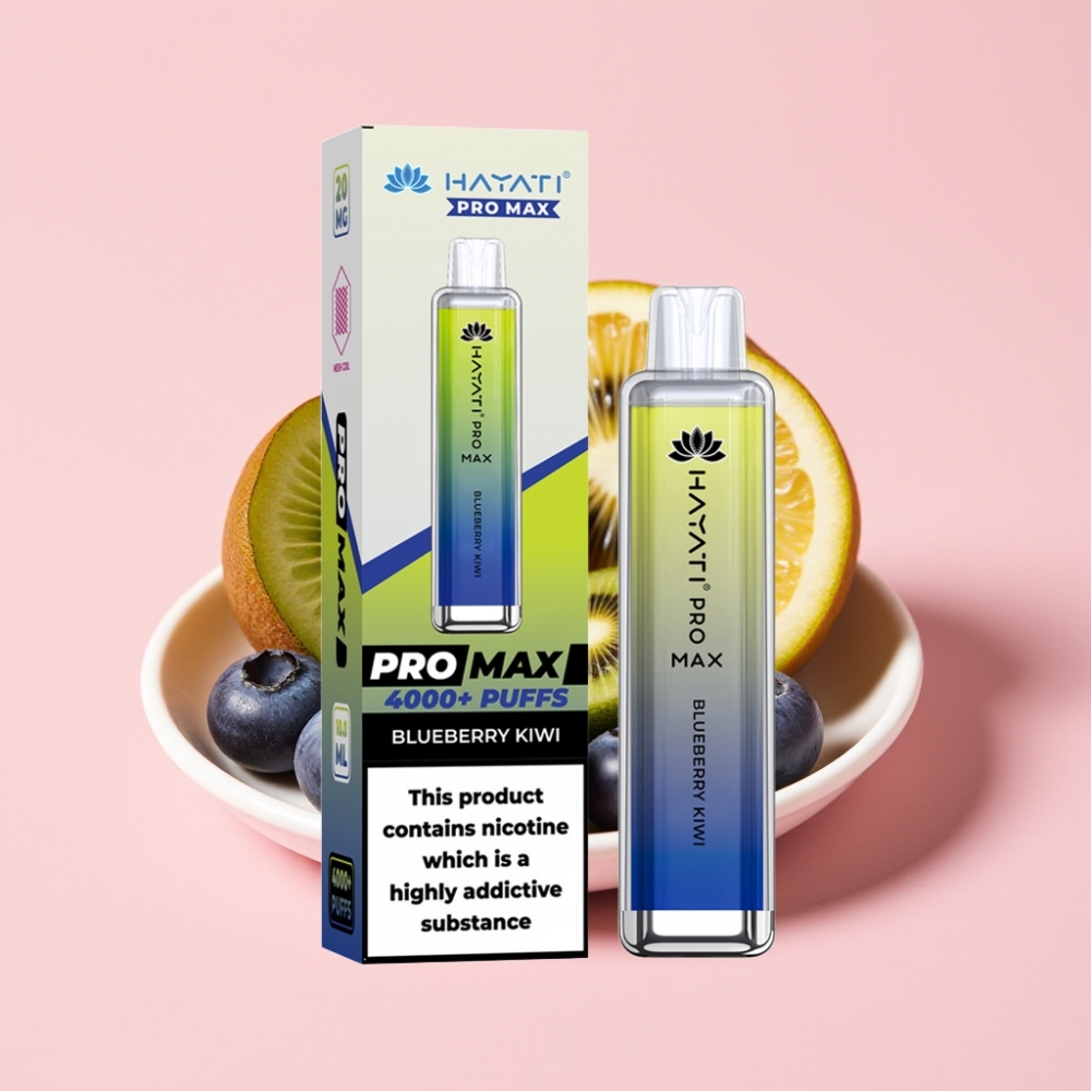 Hayati Pro Max 4000 Пуфове Едноразово Вейп с Боровинка-Киви, 1400mAh, 2%/5% Никотин