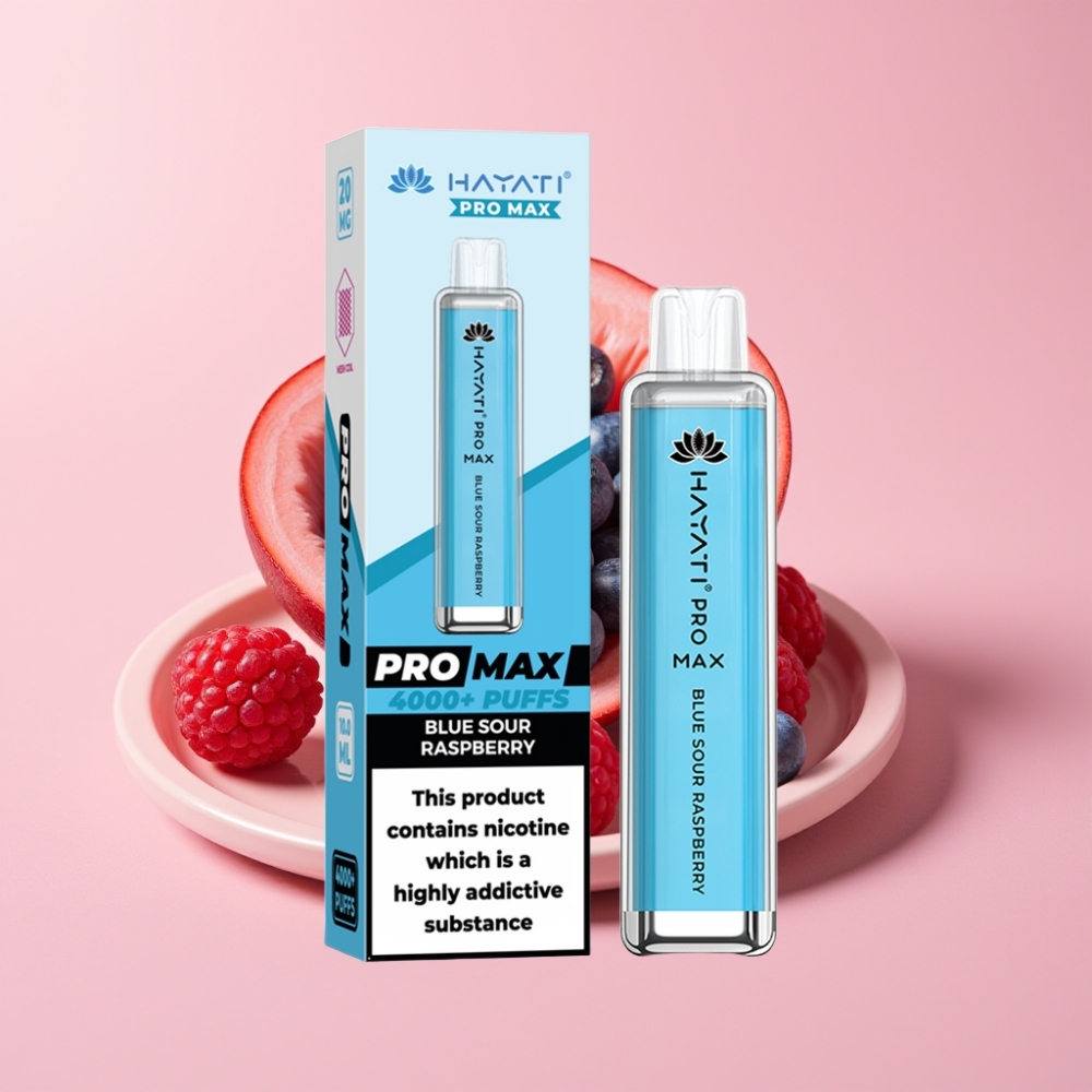 Hayati Pro Max 4000 Пуфове Диспозебъл Вейп Синьо Кисела Малина, 28×28×120mm, 1400mAh, 2%/5% Никотин