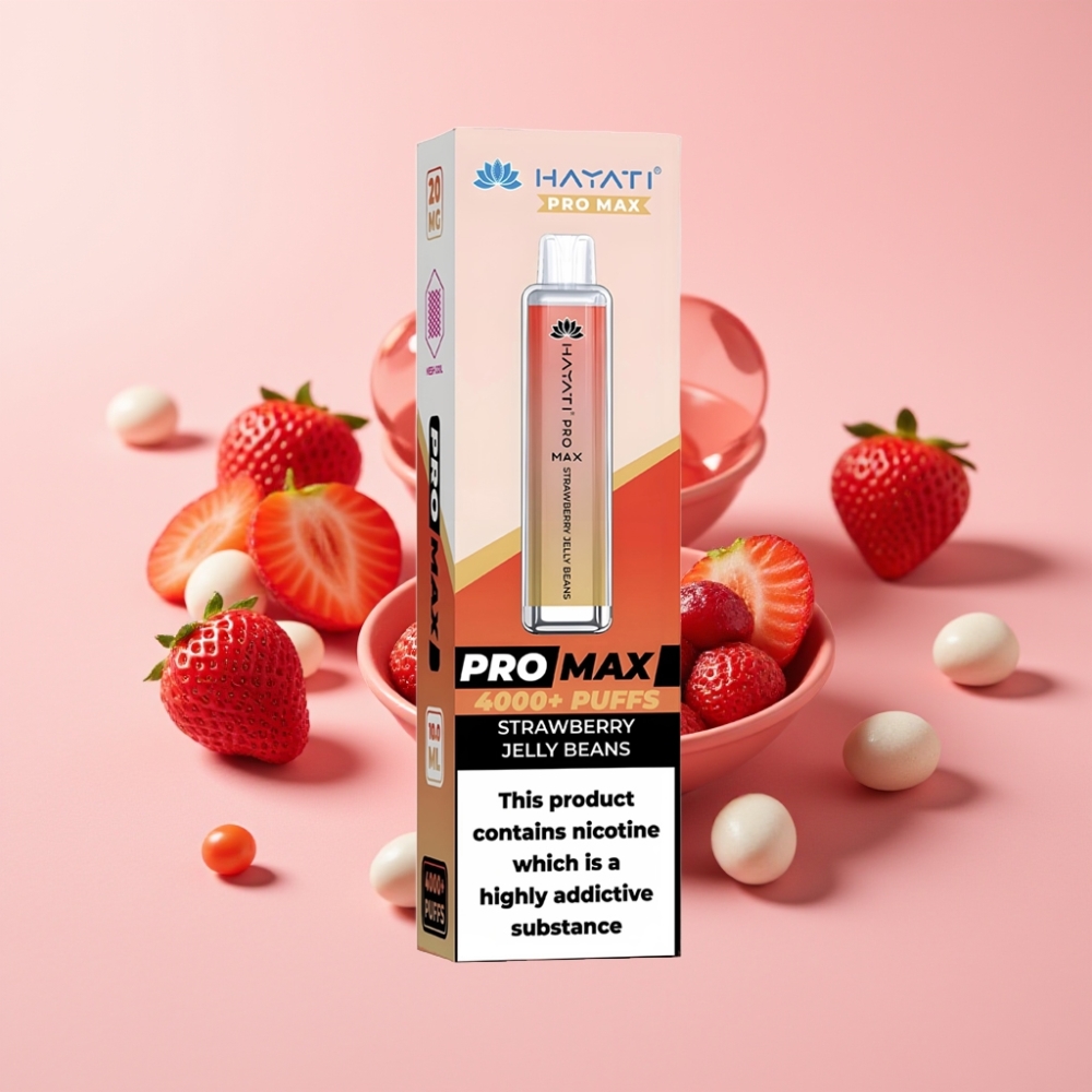 Hayati Pro Max 4000 Пуфове Disposable Vape Ягодова Желетка, 1400mAh, 2%/5% Nic