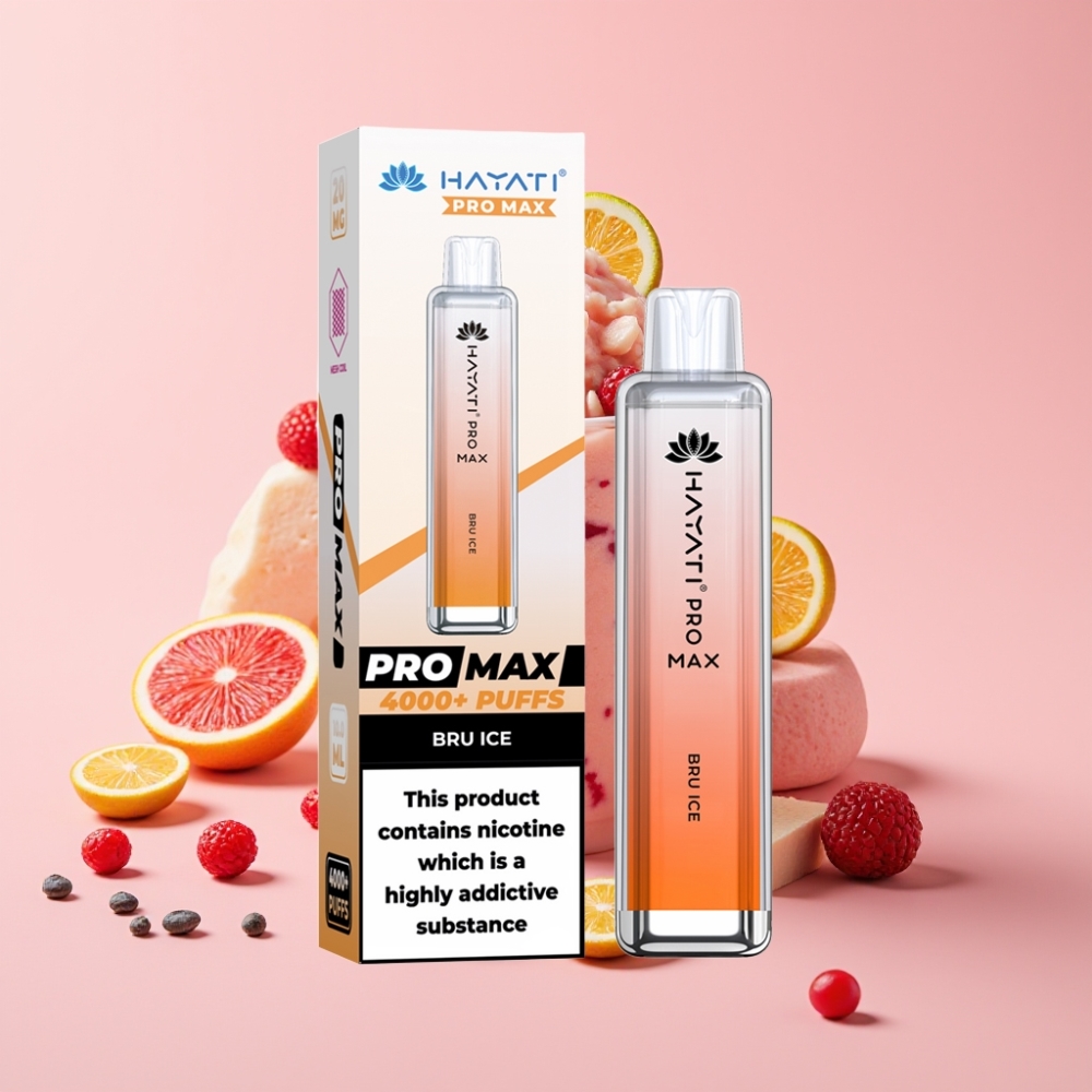 Hayati Pro Max 4000 Пуфове Disposable Vape Бру Лед (28×28×120mm, 2%/5% Nicotine, 1400mAh)