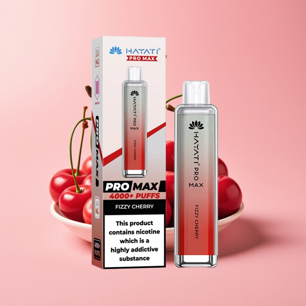 Hayati Pro Max 4000 Пуфс Disposable Vape Шипряща Череша, 2%/5% Nic, 1400mAh, Rechargeable