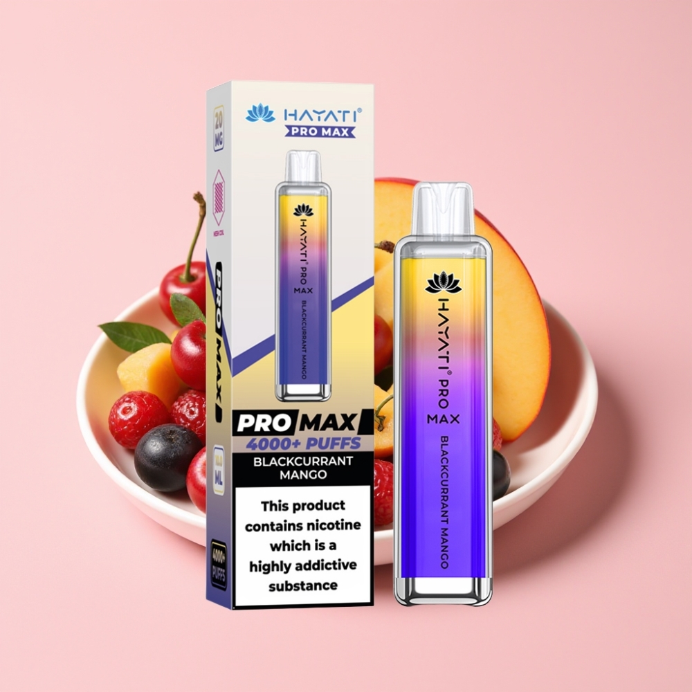 Hayati Pro Max 4000 Пуфове Disposable Vape Черна Cassis Манго (1400mAh, 2%/5% Nic, Dual 1.1 Ohm Mesh Coil)