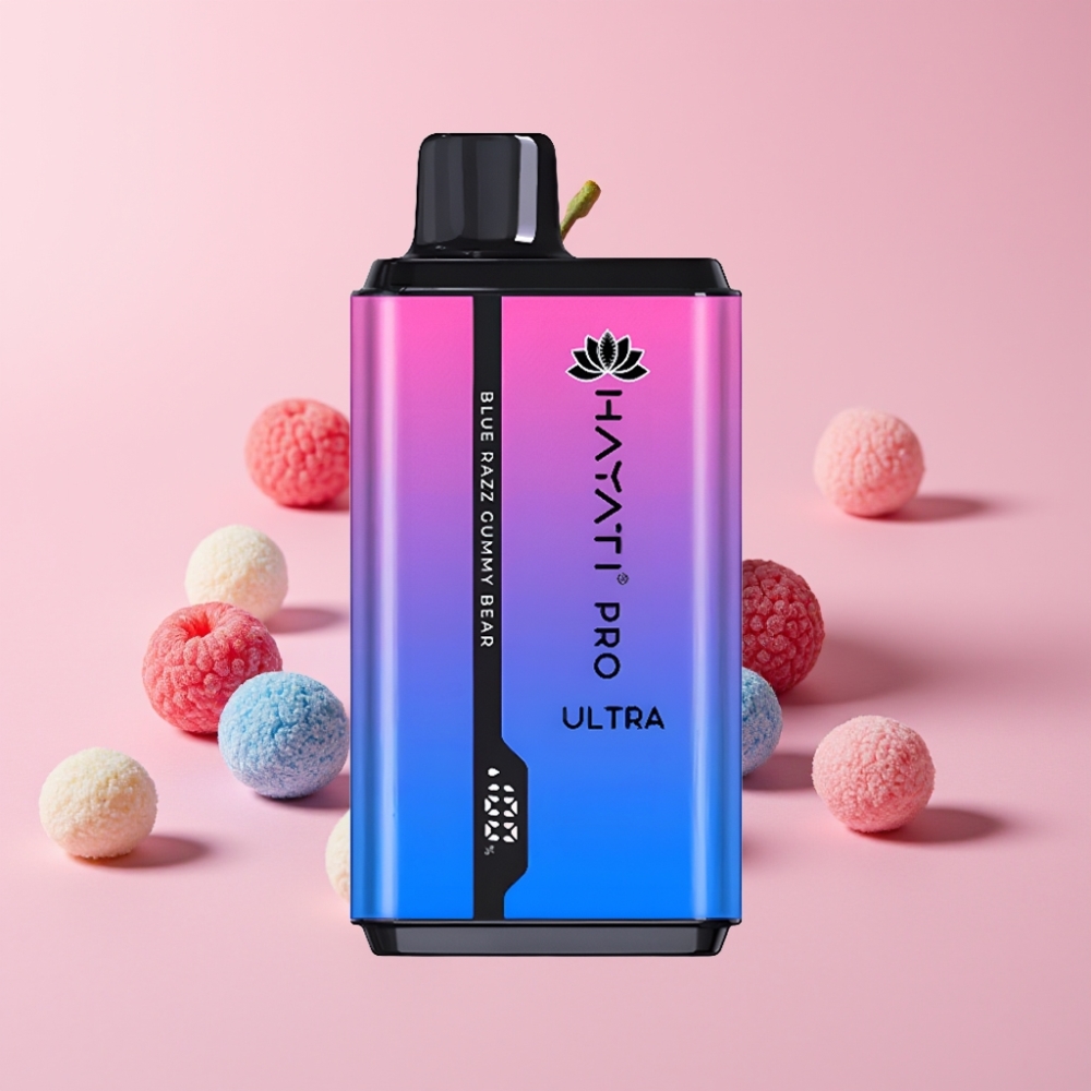 Hayati Pro Ultra 15000 Пуфса Диспозейбъл Вейп Синьо Малинови Гумени Мечета 2×12ml 2%