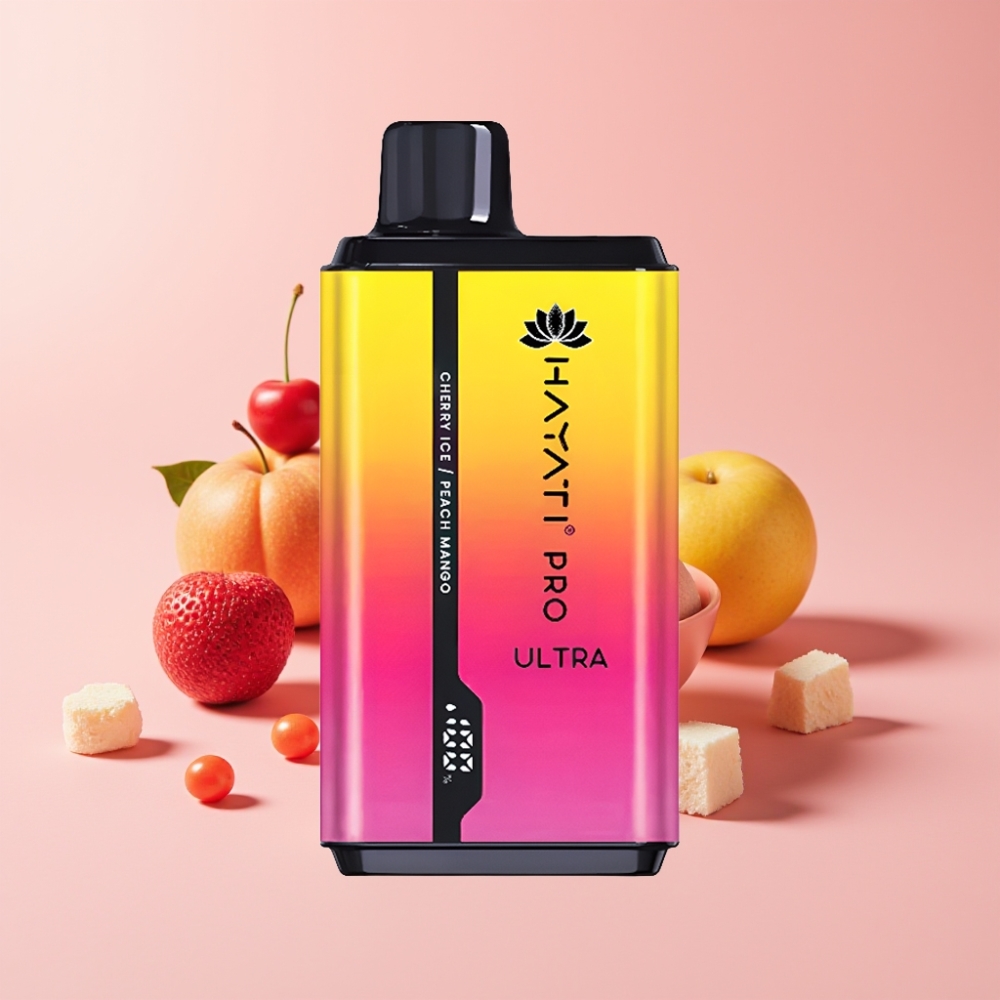 Hayati Pro Ultra 15000 Пуфса Едноразов Вейп Череша Лед Праскова Манго (850mAh, 2×12ml, 2%)