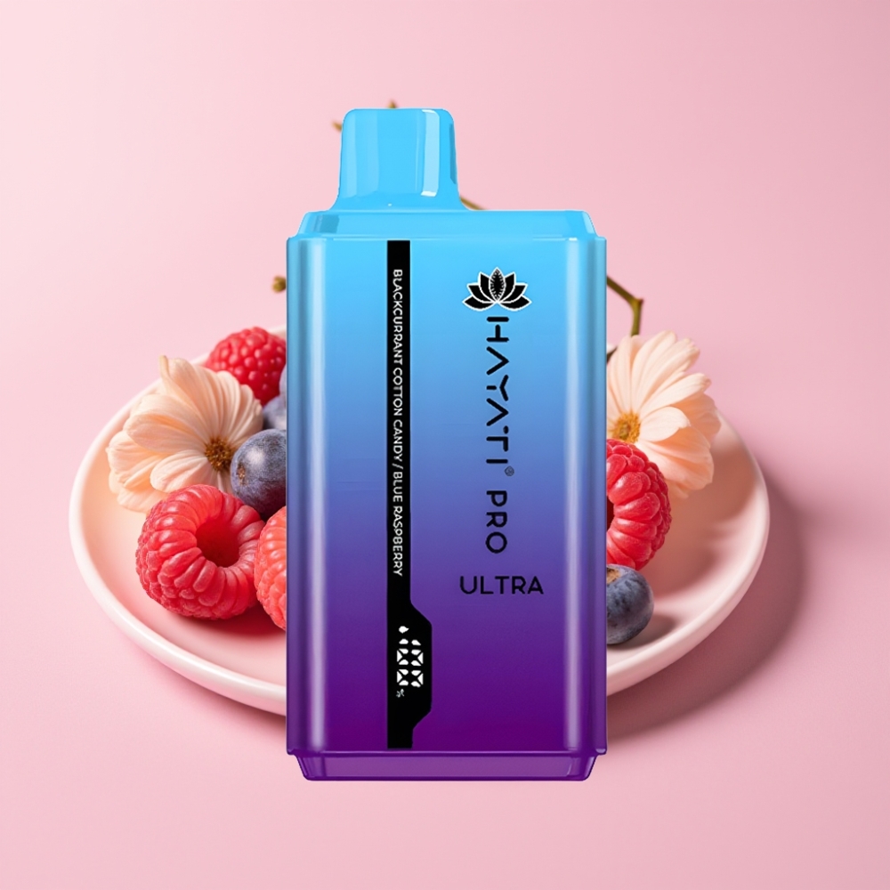 Hayati Pro Ultra 15000 Пуфса Батерия 850mAh Вкус: Касис Захарна памучна бонбон Синьо малиново