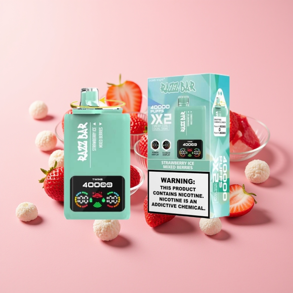 Razz Bar 40000 Пуфса Едноразово Вейп Ягода Лед & Смесени Ягоди, Дисплей, 1.0Ω×2 Мрежов Намотка, 650 mAh Батерия