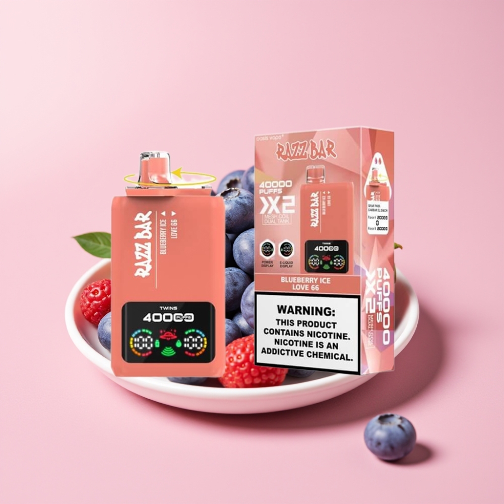 Razz Bar 40000 Пуфса Едноразов Вейп Дисплей, 1.0Ω×2, 650mAh, TYPE-C, BLUEBERRY ICE & LOVE 66