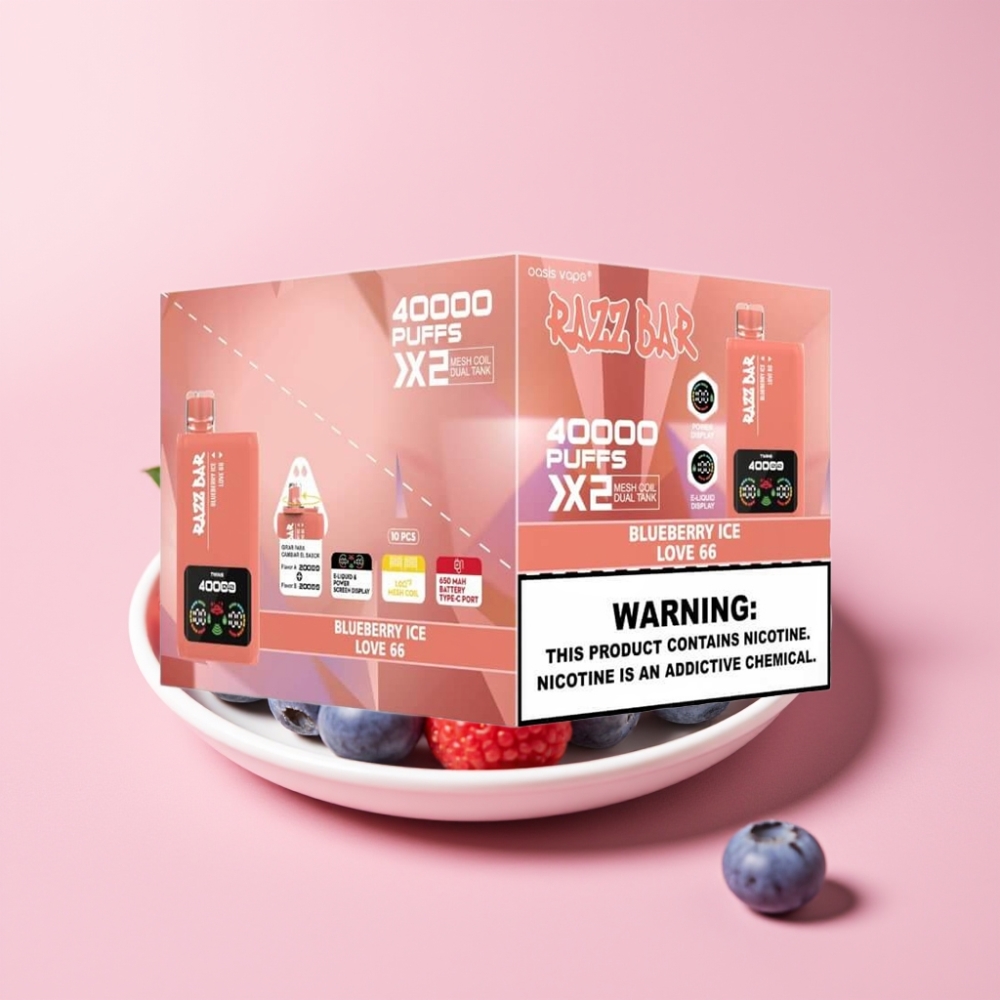 Razz Bar 40000 Пуфса Едноразов Вейп Дисплей, 1.0Ω×2, 650mAh, TYPE-C, BLUEBERRY ICE & LOVE 66