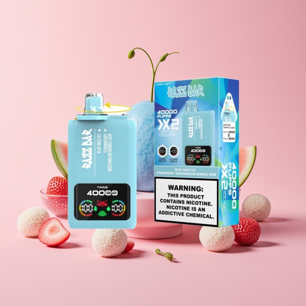 Razz Bar 40000 Пуфса Едноразов Вейп СИН ЛЕД-ЯГОДА ДИНЯ БАЛОНЧЕ, Дисплей, 1.0Ω×2, 650mAh, Type-C