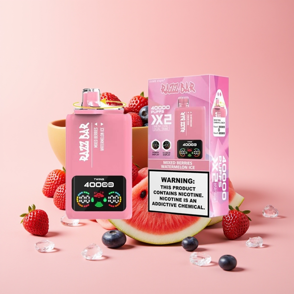 Razz Bar 40000 Puffs Disposable Vape ЕКРАН, ТИП-C, 2%/5% Никотин СМЕСЕНИ ЯГОДИ & ДИНЯ ЛЕД