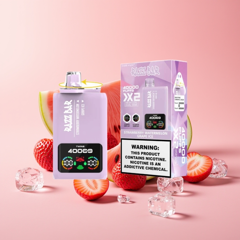 Razz Bar 40000 Пуфса Едноразово Вейп Ягода Диня & Грозде Лед Екран Батерия Type-C