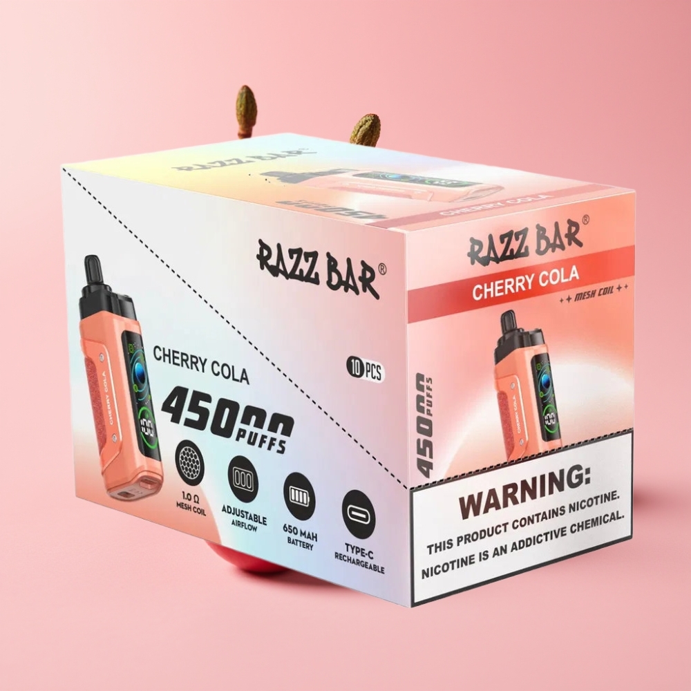 Razz Bar 45000 Пуфса Едноразов Вейп Черешова Кола с 1.0 Ohm Mesh Coil и Type-C Зареждане