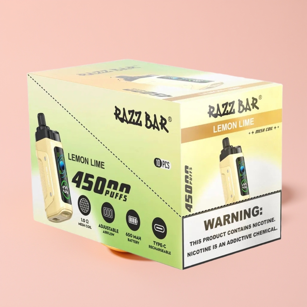 Razz Bar 45000 Пуфса Едноразов Вейп Лимон Лайм Мехова Намотка 1.0 Ohm Регулируем Въздушен Поток Type-C