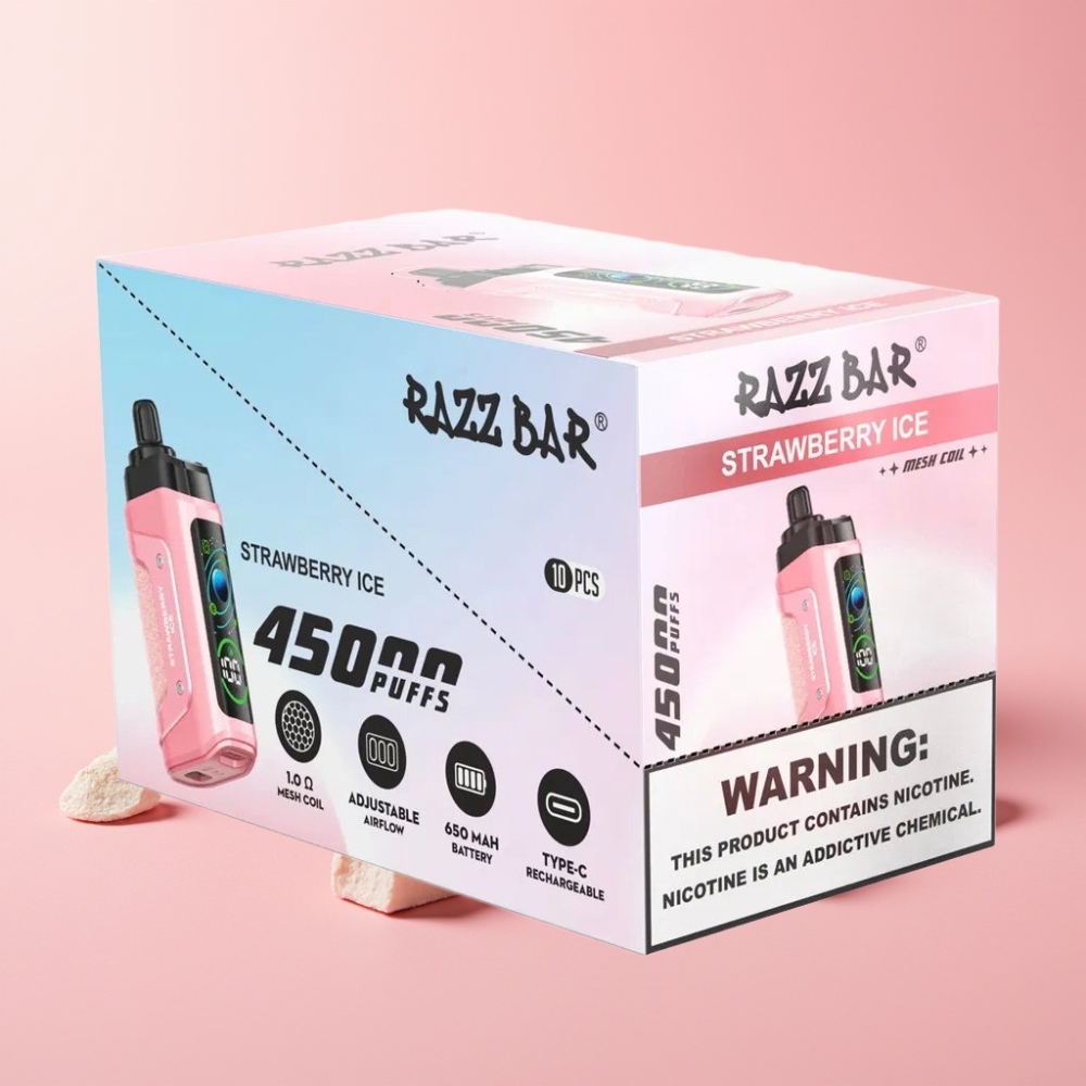 Razz Bar 45000 Пуфове Disposable Vape Ягодов Лед с 650mAh Battery & Type-C