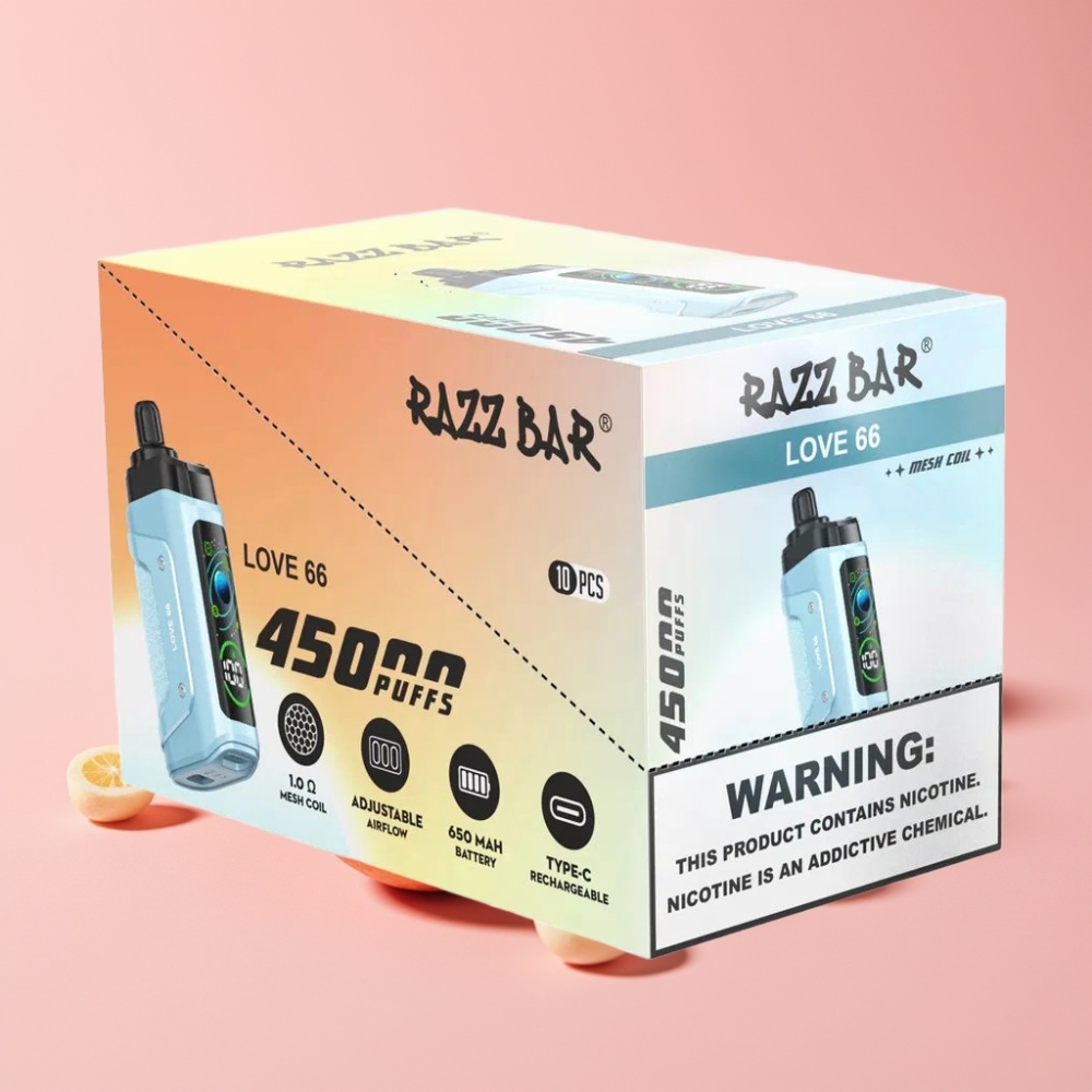 Razz Bar Disposable Vape 45000 Пуфа Любов 66 1.0 Ohm Mesh Коил Регулируем Въздушен Поток