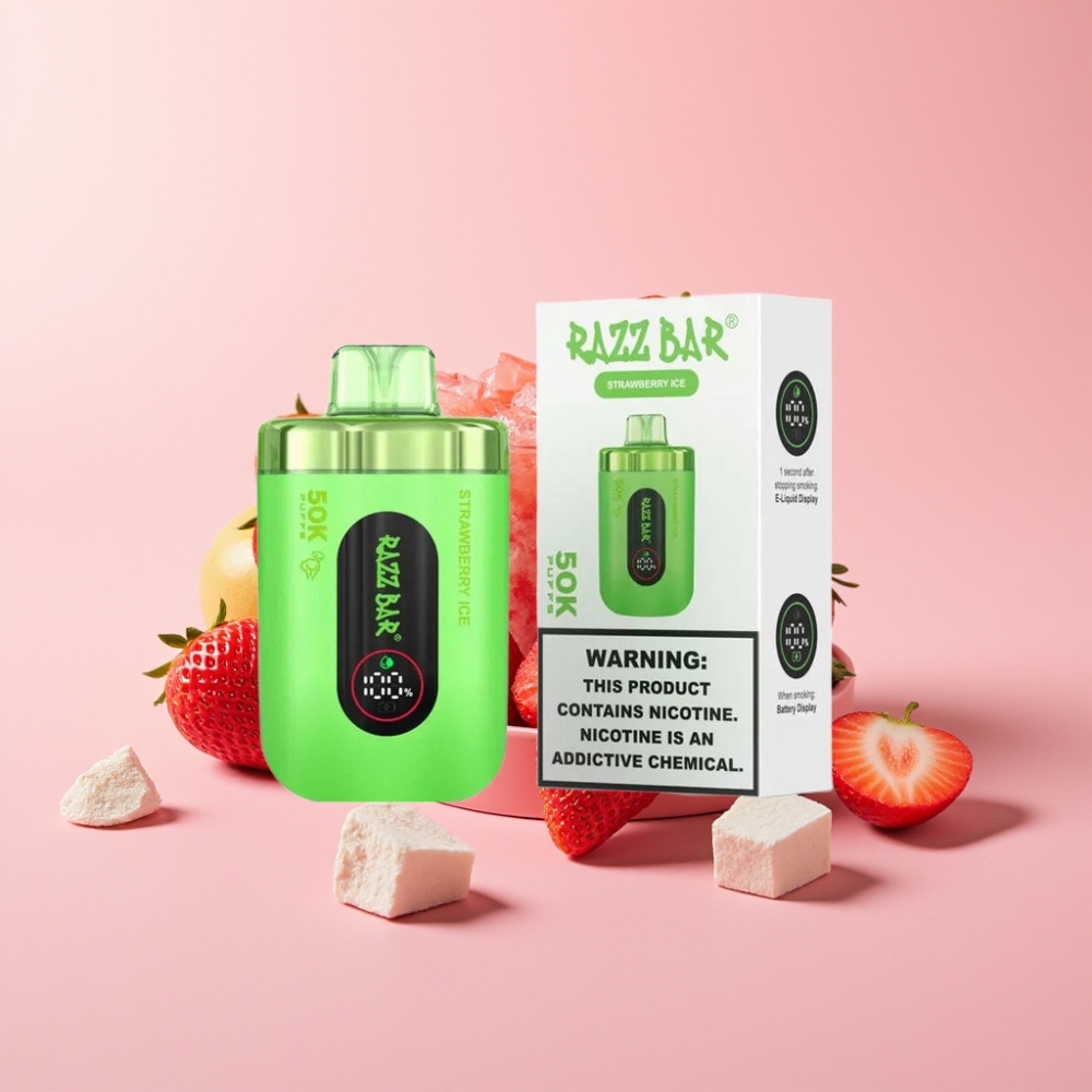 Razz Bar 50K Пуфове Диспосабул Вейп Ягодов Лед 1.0 Ohm Mesh 650mAh Type-C 2% Nic