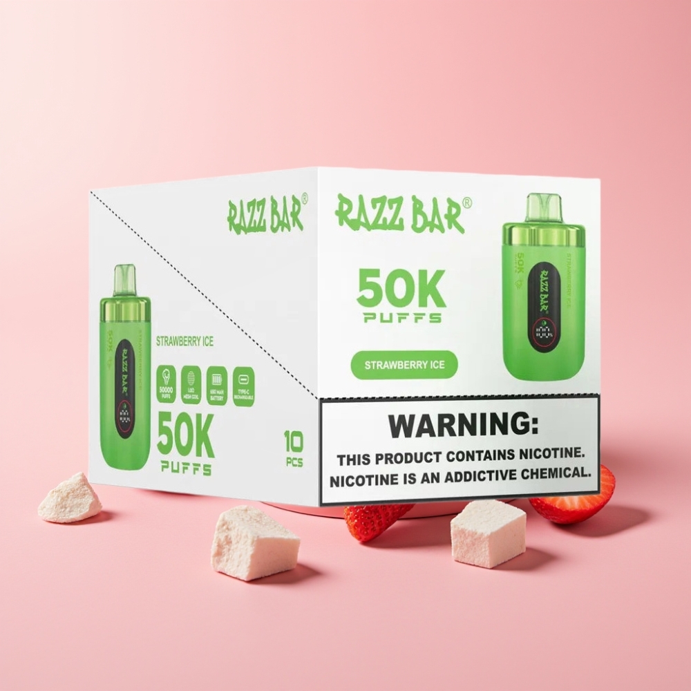 Razz Bar 50K Пуфове Диспосабул Вейп Ягодов Лед 1.0 Ohm Mesh 650mAh Type-C 2% Nic