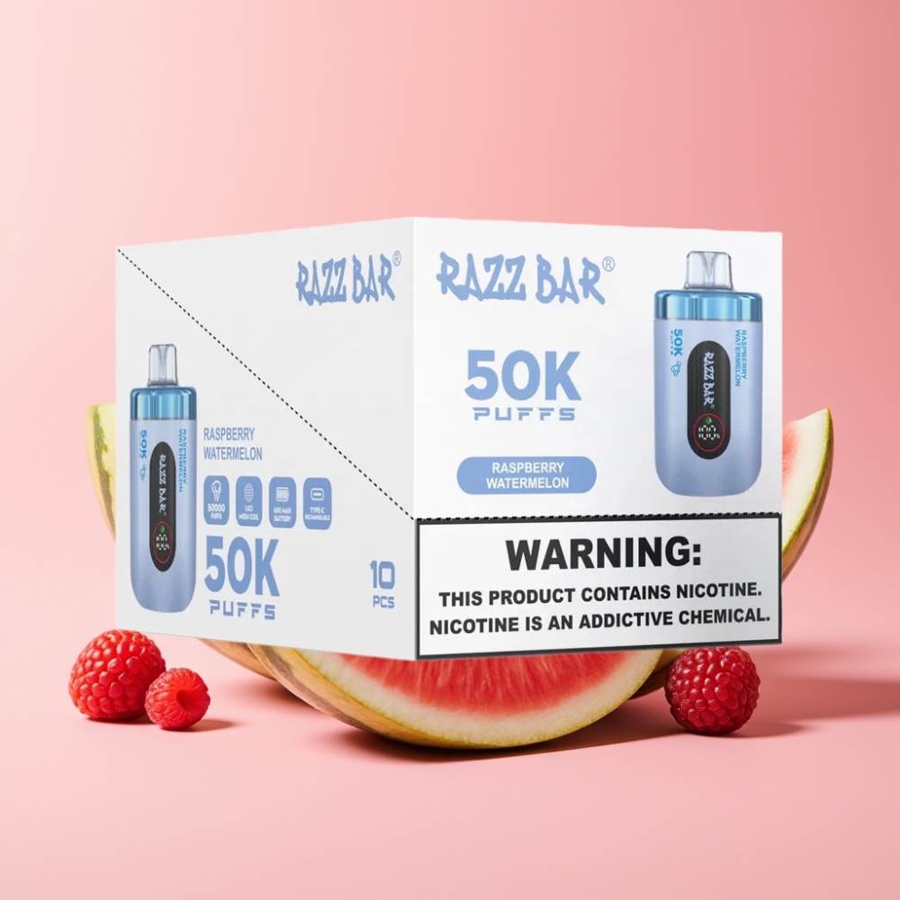 Razz Bar 50K Пуфса Едноразов Вейп Малина Диня, 50000 Пуфса, 650mAh, Type-C, 2% Никотин