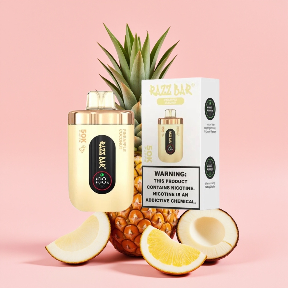 Razz Bar 50K Пуфове Disposable Vape Ананас Кокос 1.0 Ohm Mesh 650mAh Type-C
