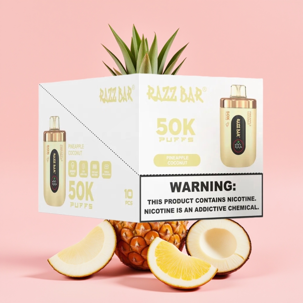 Razz Bar 50K Пуфове Disposable Vape Ананас Кокос 1.0 Ohm Mesh 650mAh Type-C