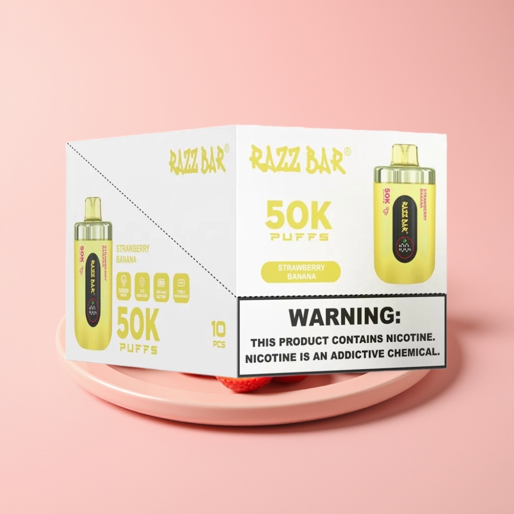 Razz Bar 50K Пуфове Disposable Vape Ягода Банан 1.0 Ohm Mesh, Type-C, 2% Nic