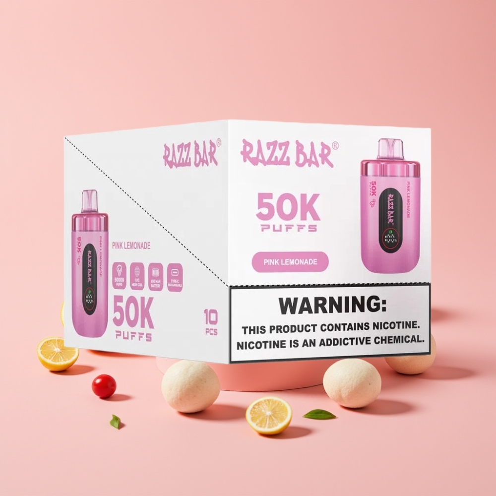 Razz Bar 50K Puffs Disposable Vape Розов Лимонада 1.0 Ohm Mesh Coil 650mAh