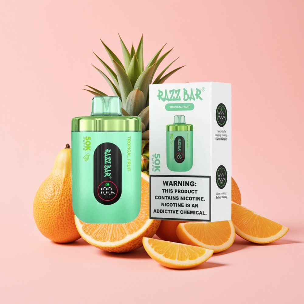 Razz Bar 50K Puffs Disposable Vape Тропически плодове, 650mAh, Type-C, 2% Никотин