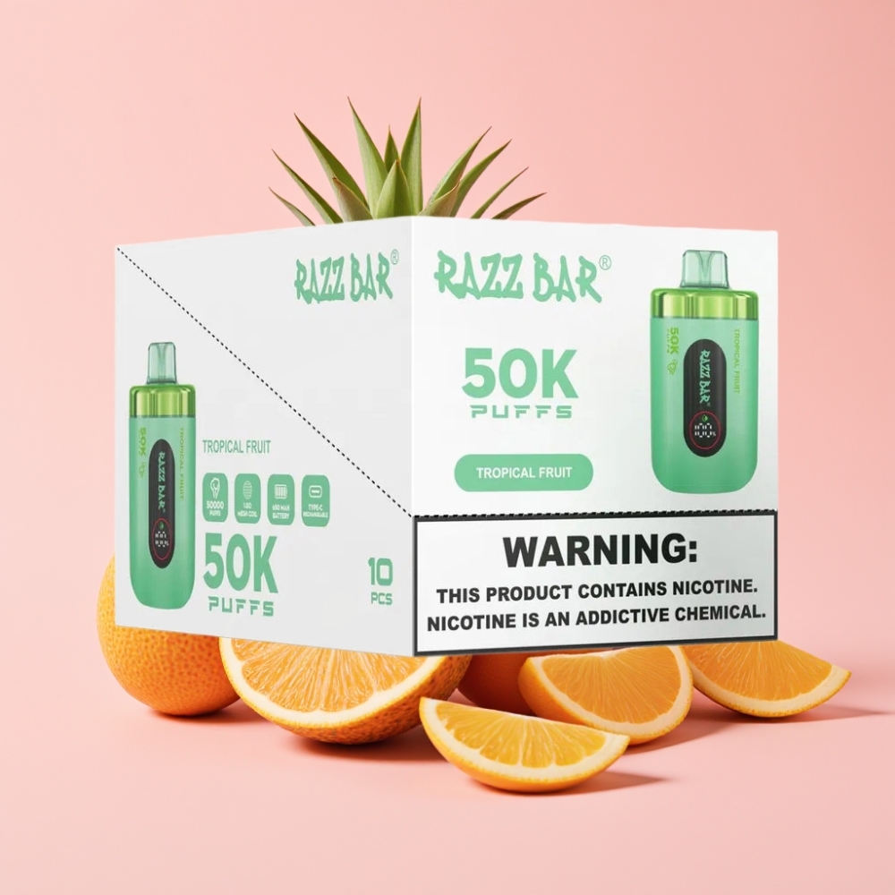Razz Bar 50K Puffs Disposable Vape Тропически плодове, 650mAh, Type-C, 2% Никотин