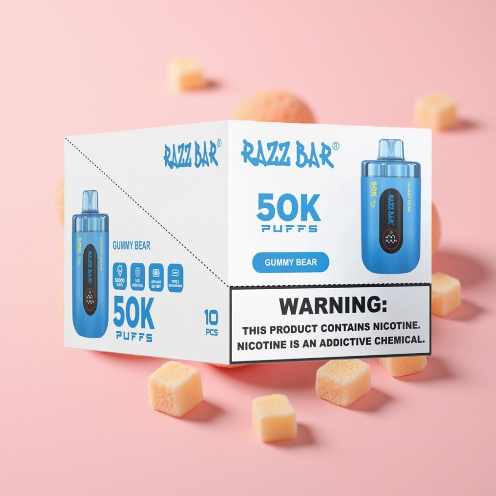 Razz Bar 50K Пуфсa Диспосабъл Вейп Гумени Мечета, 50000 пуфса, 650 mAh, Type-C, 2% Никотин