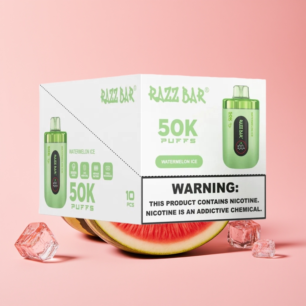 Razz Bar 50K Пуфсa Диспосъбъл Вейп Диня Лед (50000 Пуфa, 1.0 Ohm Mesh, 650mAh, Type-C, 2% Никотин)