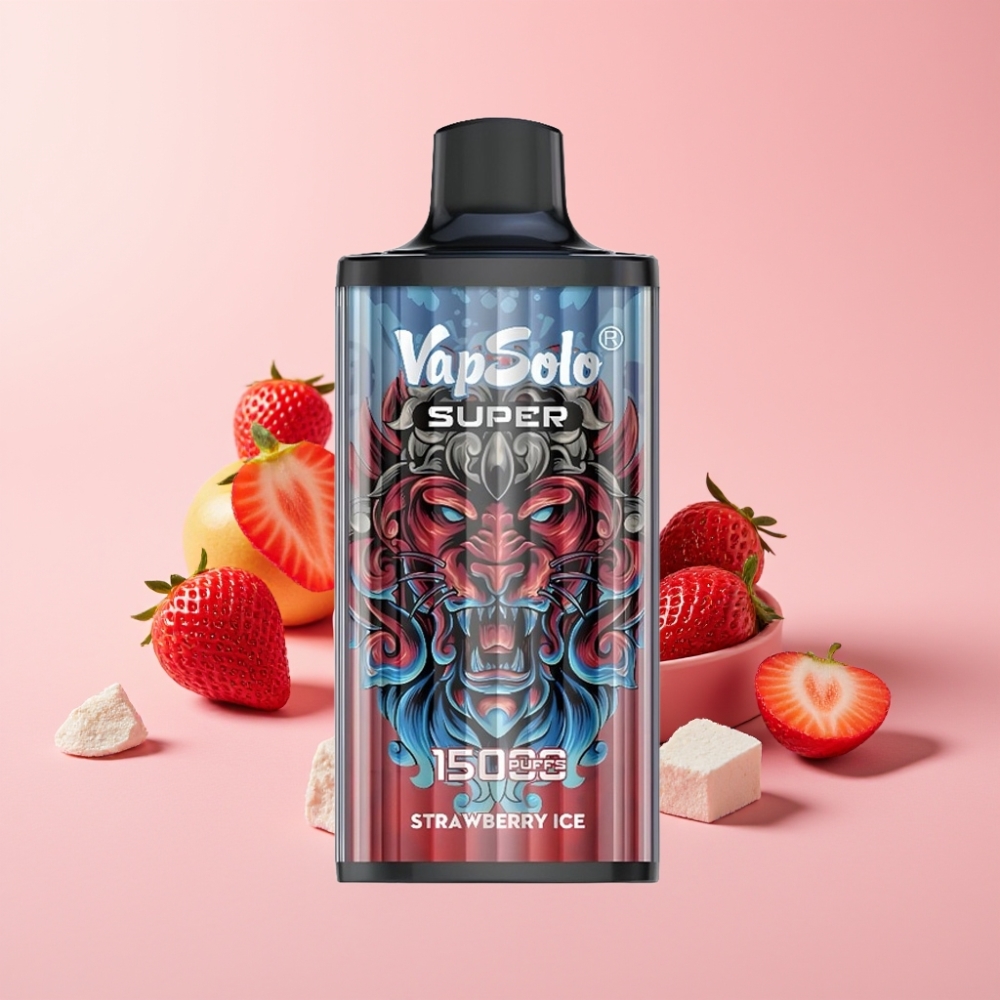 Vapsolo Super 15000 пуфове Едноразово Вапе Ягодов Лед 40ml 850mAh Type-C