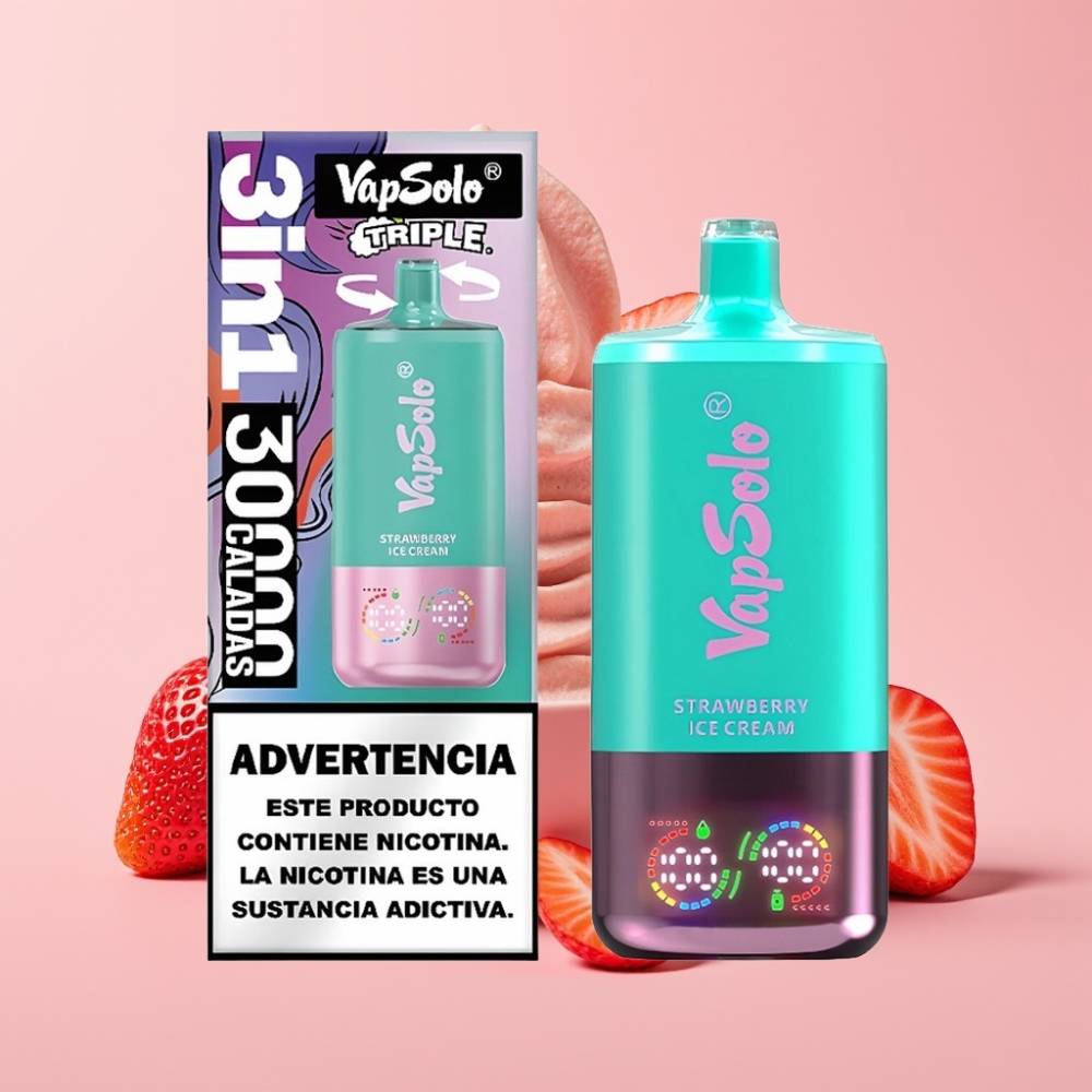 VapSolo Triple 30000 Пуфса Вейп Ягодов Сладолед | 40мл | 20/50мг/мл | Type-C